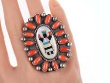 Sz8 Large Vintage Zuni silver inlay coral cluster ring picture