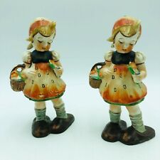 Vintage Japanese Figurines Ceramic Girl with basket and Flower Pair picture