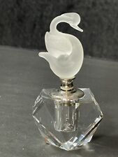 Vintage Cut Crystal Perfume Bottle w/ Swan Stopper Screw Top picture