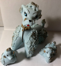 Sweet RETRO Blue SPAGHETTI Poodle Figurines Set of 3 Lefton China 1950's picture