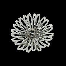 Vintage Sarah Coventry Signed 1970s White Enamel Silver Tone 3D Brooch Pin picture