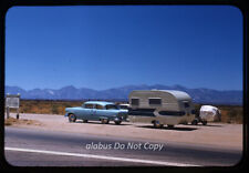 Orig 1950s SLIDE View of '55 Chevy Towing Camper Trailer on Side of CA Highway picture