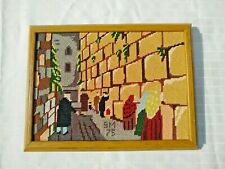 Judaica Needlepoint Praying at the Western Wailing Wall Jerusalem Framed VTG picture