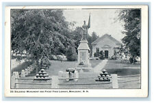 c1900s Soldiers Monument and Frost Free Library Marlboro NH Posted PMC Postcard picture