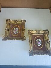 Set of 2 Fraganard Porcelain Courting Couple Cameos - Gold Frame Velvet 5.5