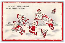 c1910's Christmas Greetings Santa Angels Delivering Gifts New London CT Postcard picture