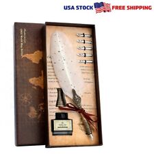 Retro Quill Feather Pen Calligraphy Dip Set For Writing Gift Box 5 Nibs White picture