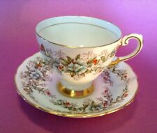 Tuscan Pedestal Cup & Saucer - Sky Blue Panels With Flowers - Vintage England picture