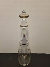 Romanian Wine Decanter With Stopper Etched Gold Glass 1970's picture