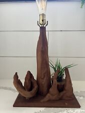 Cypress Wood Knee Table Lamp, MCM 1950s Vintage Sculptural Set 18.5 In Tall picture