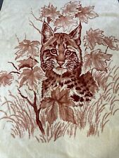 Vintage San Marcos Reversible Blanket Tiger Lion Cat 69x93 Maroon Tan Colcha picture