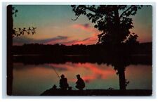 End Of Perfect Day Two Men Fishing Sunset Lake Postcard Unposted Colourpicture picture