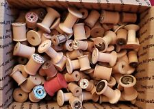 Boxed Lot of 190 Vintage Wooden Sewing Thread Spools, Various Sizes picture