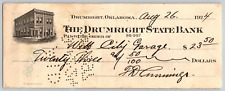 Drumright, OK 1924 Webb City Garage State Bank Check w/ Vignette - Scarce picture