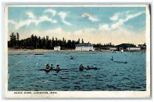 1916 Bathing At The Beach Scene Ludington Michigan MI Posted Vintage Postcard picture