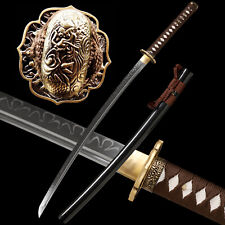 Katana Sword Real Hamon Clay Tempered T10Steel Razor Sharp Brass Tsuba Full Tang picture