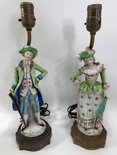 Set Of 2 Original French Style Porcelain Figurine Boudoir Table Lamps 1940s picture
