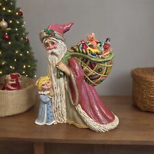 Vintage Ceramic Santa Claus With Present Sack And Little Girl. Gare Mold *READ* picture