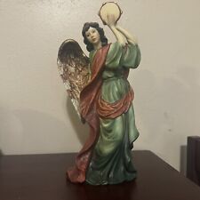 Mark O'Well 1998 Hand Painted Angel in Green Robe Playing Tambourine picture