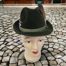 Vintage German Botta Oktoberfest Fedora Felt Hat w/ Lapel Pin & Hair Feather 58 picture