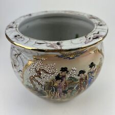 Vintage Satsuma Japanese Jardiniere Geisha Fishbowl Planter Pot Bowl Gold Trim picture