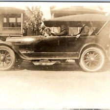 c1910s Men in Touring Car Side RPPC Street View Real Photo Auto Postcard A128 picture