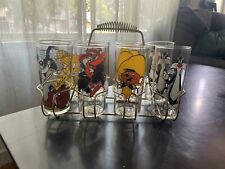 1973 Looney Toons Pepsi glasses Set Of 8 With Carrying Rack picture