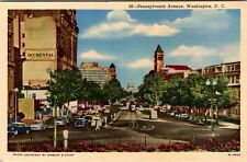 Post Card Pennsylvania Ave Washington DC. Old Cars Linen Card 1930-1959 picture