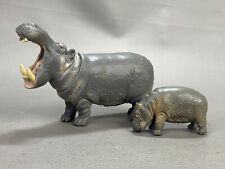 1996 Schleich Grey Hippo Hippopotamus Figure Set Germany - Adult & Baby Calf  picture