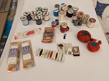 Vintage Antique Sewing Supplies Lot Thread, Vtg Needles, Elastic & More picture