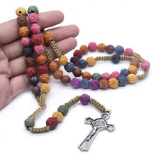 Men Women Colorful Rosary Chain Jesus Crucifix Cross Catholic Prayer Necklace picture