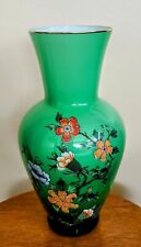 VTG Green Floral Toscany Vase w Gold Trim Made In Italy Excellent Condition  picture