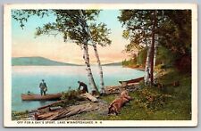 Lake Winnepesaukee New Hampshire  Boats Forest Mountains Lakefront UNP Postcard picture