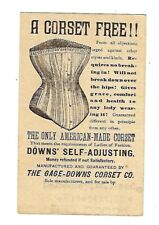c1880 Trade Card Downs Self Adjusting Corset, The Only American Made Corset picture