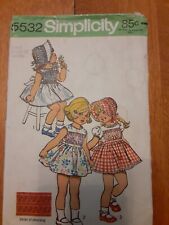 1973 Simplicity #5532 Toddler Size 3 Breast 22 Smocked Dress And Bonnet picture
