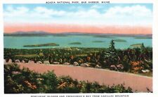 Postcard ME Bar Harbor Porcupine Islands & Frenchmans Bay Linen Vintage PC H4458 picture