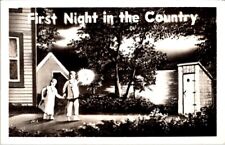 vtg chrome Comic Postcard-First Night In Country-Children Headed for Outhouse picture