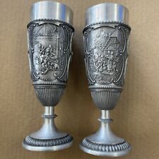 Vintage German Pewter Goblets With Romantic Scenes picture