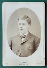 Antique Victorian Cabinet Card Photo Handsome Young Man Portland, Oregon picture