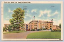 Linnen Postcard Junior And Senior High School Woburn Massachusetts  picture