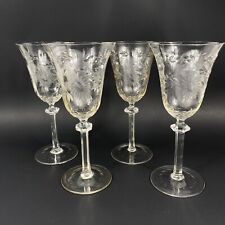 Set Of 4 Vintage Wine Glasses w/Etched Floral Motif By Imperial Glass Ohio picture