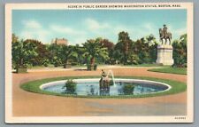 Scene In Public Garden Showing Washington Statue Boston Mass Postcard c1930s picture