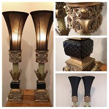 Vintage Bombay Co. Lamps Black and Gold Tall Fabric Shade Up Light Ambiance  picture