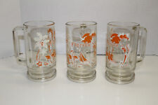 3 Vintage Florida Clear Glass Mugs Beer Steins Orange White Retro Flamingo Sun picture