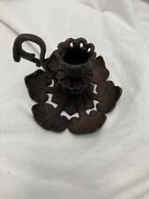 Antique Heavy Candlestick Chamberstick Holder Ornate Wrought Iron Brass picture
