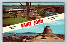 Saint John New Brunswick-Canada, Greetings Road And Landmark, Vintage Postcard picture