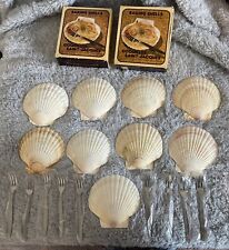 Lot of 9 Vintage Baking Shells W/ Stainless Forks Japan Coquilles Saint-Jacques picture
