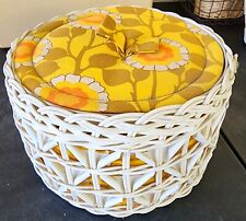 Vintage Round Sewing Box, Knitting Basket With Tray Inside 1970s picture