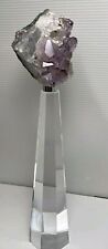Amethyst Gem Crystal Cluster On Clear Glass Display Stand 12