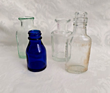Antique Vintage of Old Glass Bottles Lot of 4: Cobalt Blue, Lt. Green, Clear C2 picture